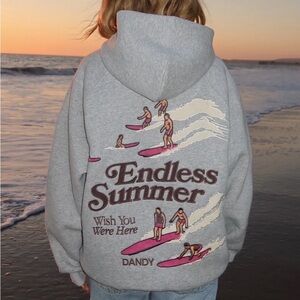 Dandy Worldwide Endless Summer Gray Graphic Hoodie - Pink Surf Design - NIP XL